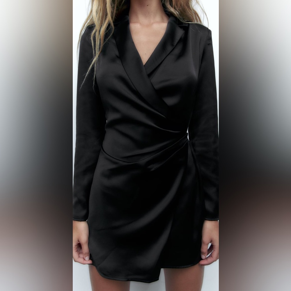Zara Classic Satin Effect Black Mini Dress